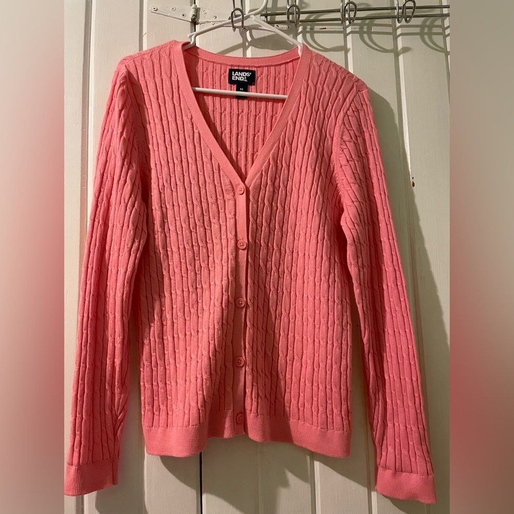 Lands’ End Cotton Cable Knit Cardigan-Medium Like New